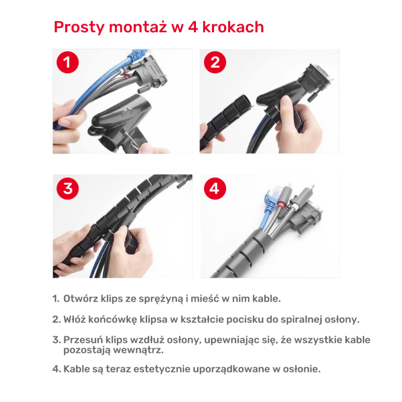 Unitek spiralny organizer na kable, 10 metrów, 22 mm... | PartsPC.pl