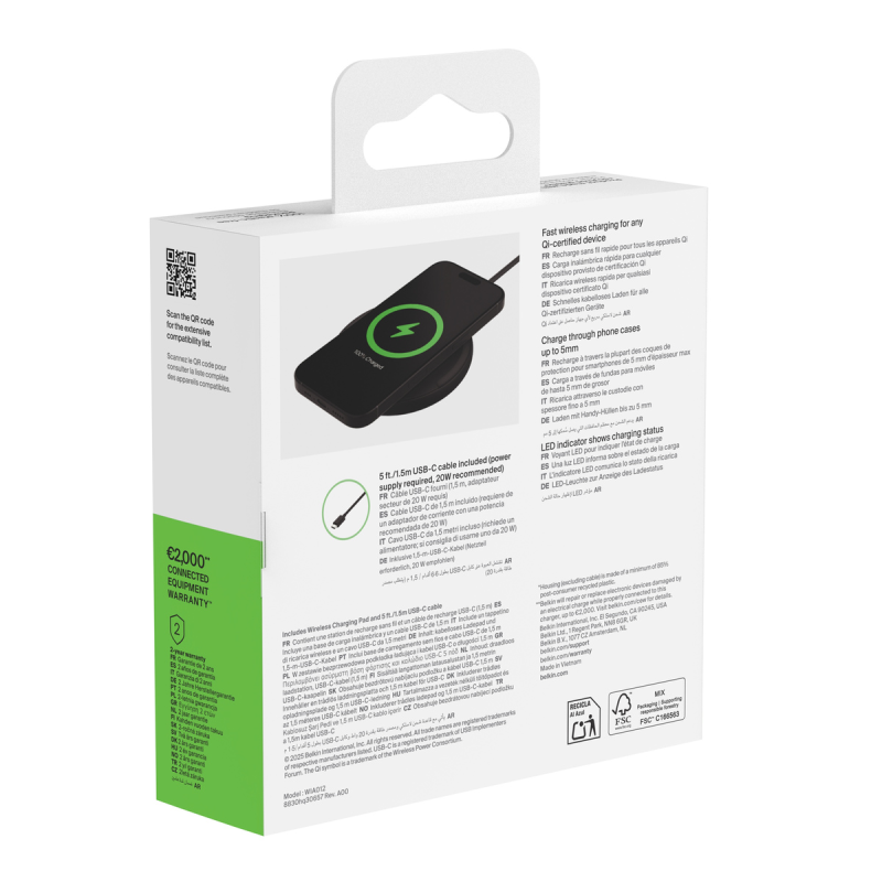 Belkin Ładowarka bezprzewodowa 15W, zasilacz 20W, czarna | PartsPC.pl