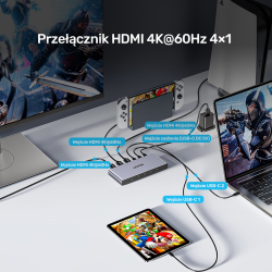 Unitek Przełącznik 4K HDMI/USB-C 4 in 1 out | PartsPC.pl