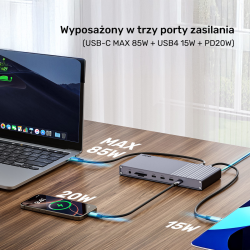 Unitek Potrójna stacja dokująca USB4 40Gb/s,zasilacz 120W