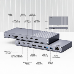 Unitek Potrójna stacja dokująca USB4 40Gb/s,zasilacz 120W