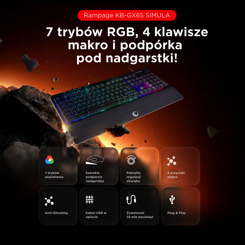 Rampage Klawiatura gamingowa z podstawką Simula RGB... | PartsPC.pl