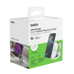 Belkin Ładowarka magnetyczna Qi2 25W, 3w1, składana, zasilacz 45W, biała
