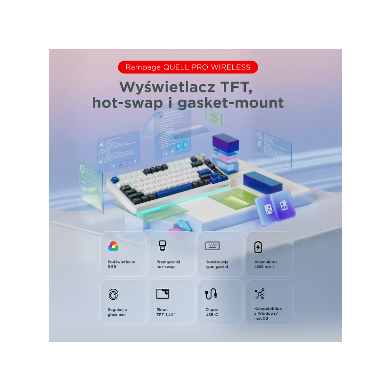Rampage Quell Pro bezprzewodowa klawiatura mechaniczna... | PartsPC.pl