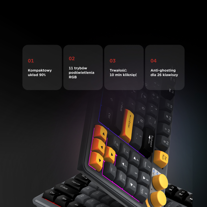 Rampage klawiatura gamingowa CYCLONE KNOB RGB 90% | PartsPC.pl