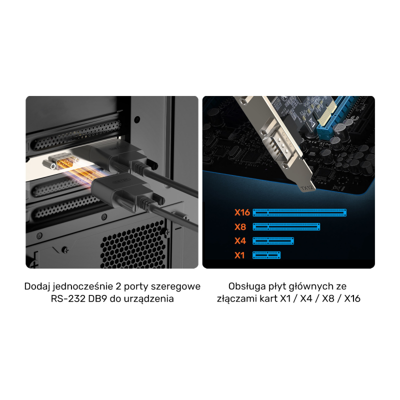 Unitek PCI Express kontroler 2x RS-232 Y-7504BBK01 | PartsPC.pl