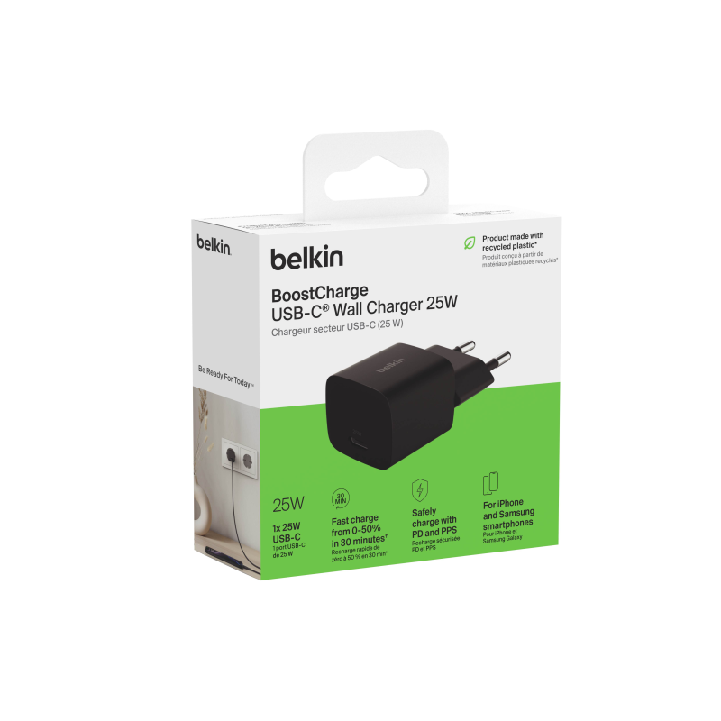Belkin Ładowarka USB-C 25W PD 3.1, kompaktowa, czarna | PartsPC.pl