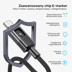 Unitek Przewód USB-C PD 60W 480Mbps z wyświetlaczem 1m z... | PartsPC.pl