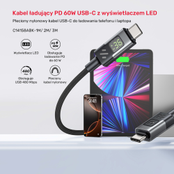 Unitek Przewód USB-C PD 60W 480Mbps z wyświetlaczem 1m z... | PartsPC.pl