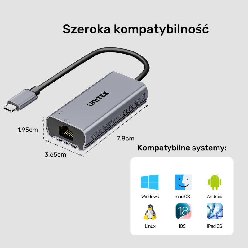 Unitek Adapter USB-C do RJ45 5Gbps | PartsPC.pl
