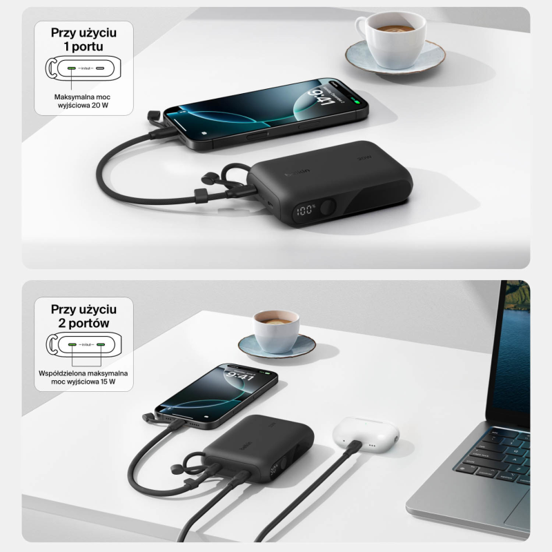 Belkin Powerbank 10 000 mAh, 2x USB-C 20W, czarny | PartsPC.pl