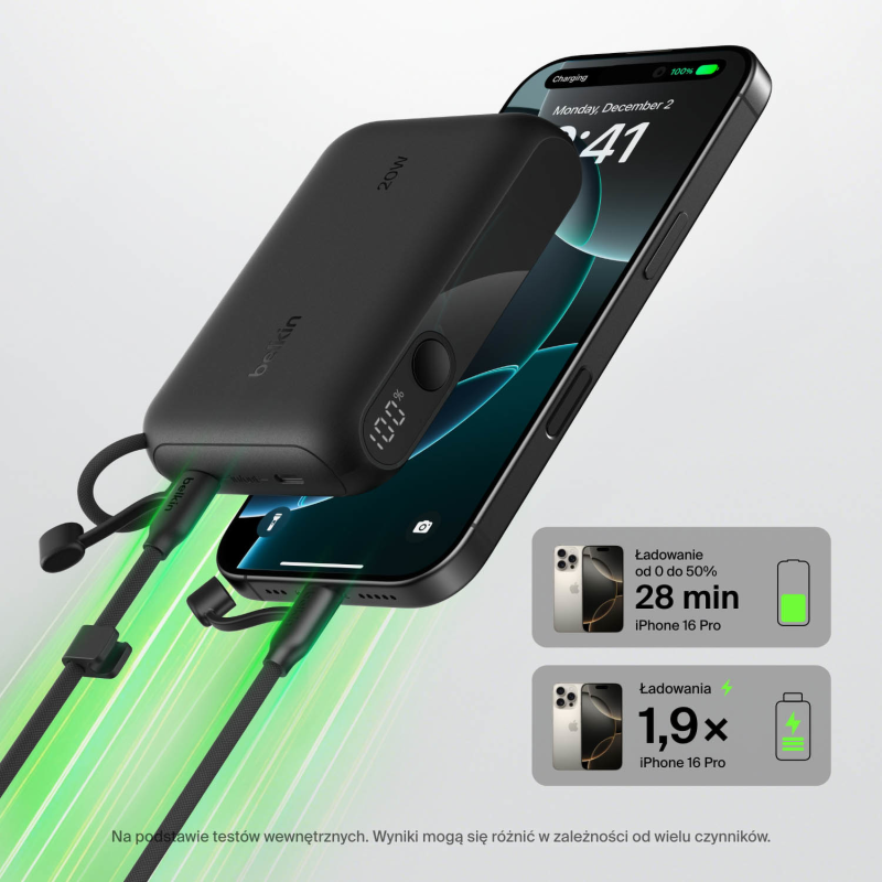Belkin Powerbank 10 000 mAh, 2x USB-C 20W, czarny | PartsPC.pl
