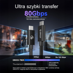 Orico Przewód Thunderbolt 5 USB-C 80Gbps, 240W, 8K@60Hz... | PartsPC.pl