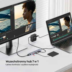 Unitek Hub USB-C 7w1 4K@60Hz, PD 100W i przycisk HDMI... | PartsPC.pl