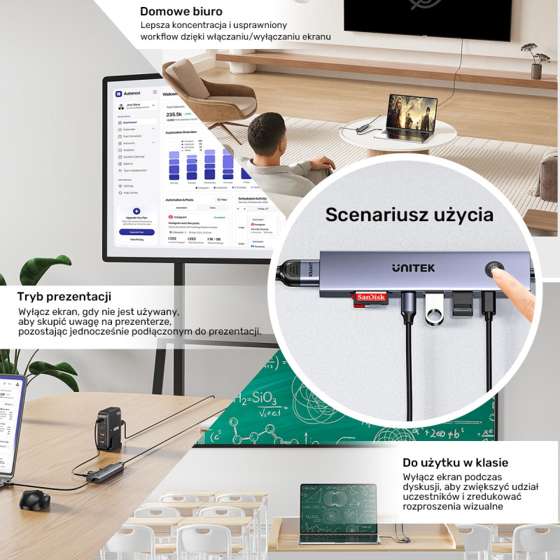 Unitek Hub USB-C 7w1 4K@60Hz, PD 100W i przycisk HDMI... | PartsPC.pl