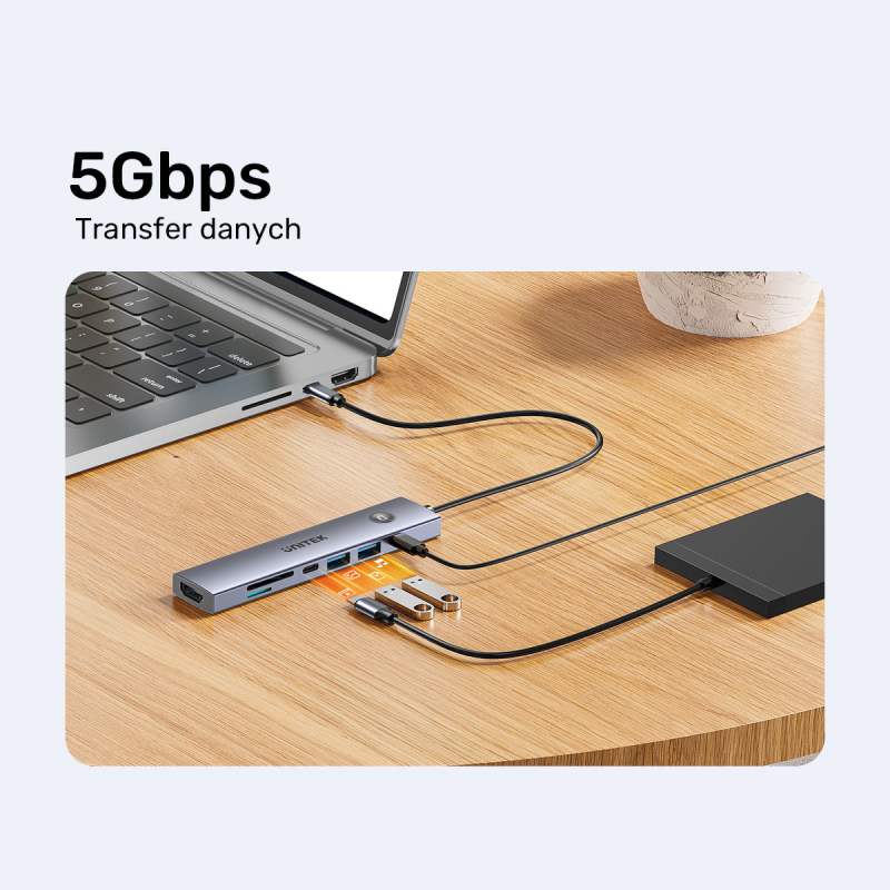 Unitek Hub USB-C 7w1 4K@60Hz, PD 100W i przycisk HDMI... | PartsPC.pl