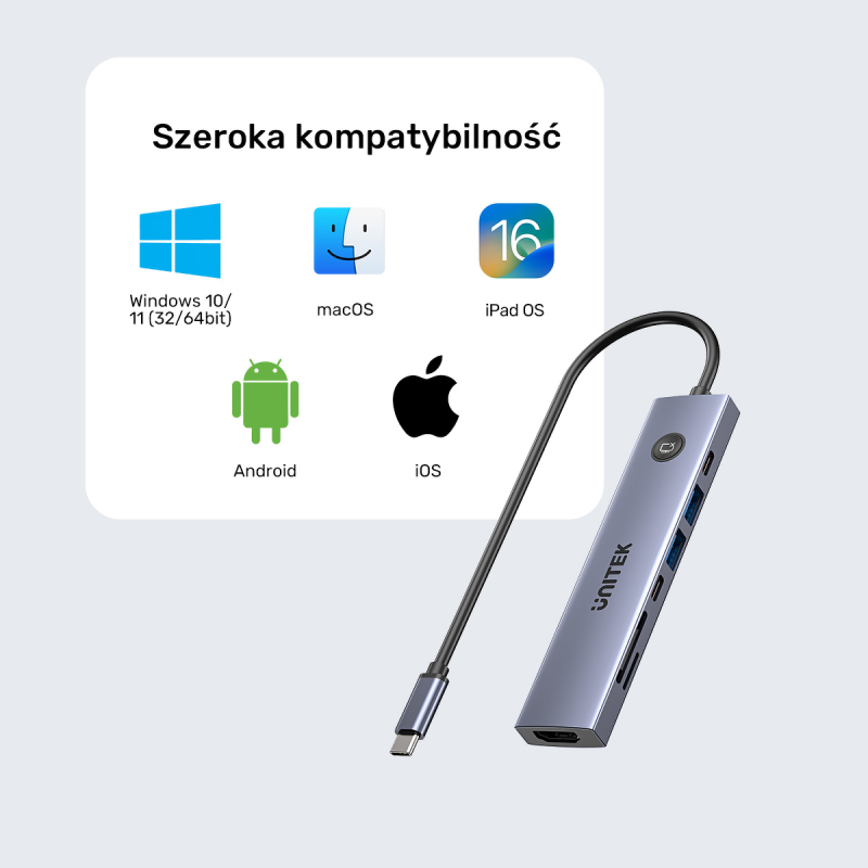 Unitek Hub USB-C 7w1 4K@60Hz, PD 100W i przycisk HDMI... | PartsPC.pl