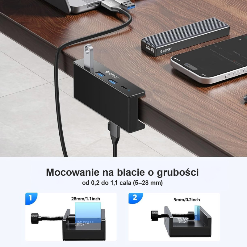 Orico Aktywny hub USB-C 5Gbps, 15W, przykręcany, 3x... | PartsPC.pl