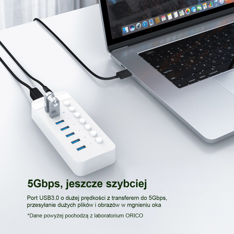 Orico Aktywny hub 7xUSB-A 5Gbps BC 1.2 24W czarny | PartsPC.pl