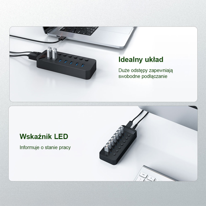 Orico Aktywny hub 7xUSB-A 5Gbps BC 1.2 24W czarny | PartsPC.pl