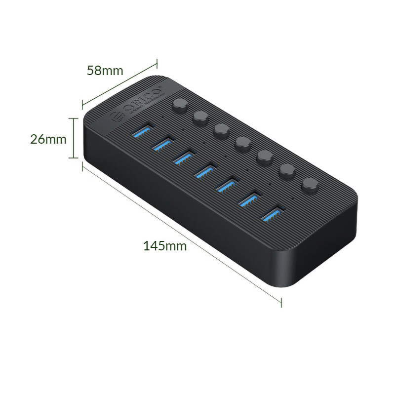 Orico Aktywny hub 7xUSB-A 5Gbps BC 1.2 24W czarny | PartsPC.pl