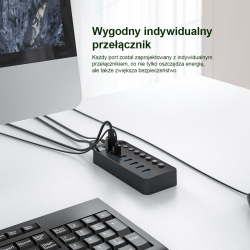 Orico Aktywny hub 7xUSB-A 5Gbps BC 1.2 24W czarny | PartsPC.pl