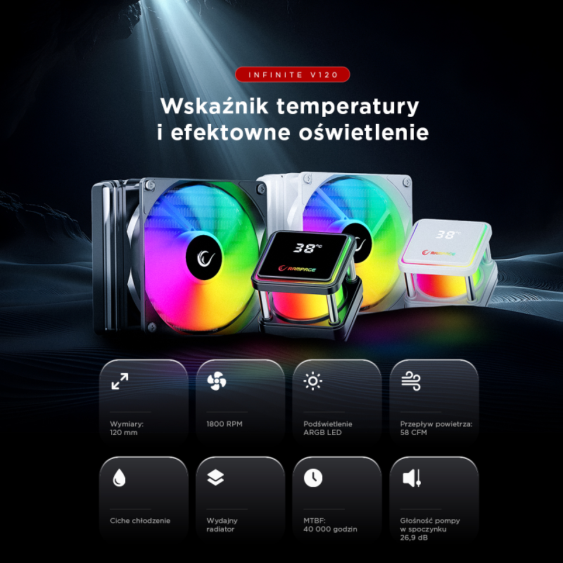 Rampage INFINITE V120 Chłodzenie wodne 120MM ARGB, białe | PartsPC.pl