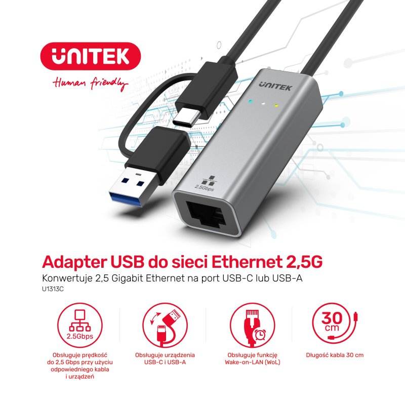 Unitek Hybrydowy adapter USB-C/USB-A do sieci Gigabit... | PartsPC.pl
