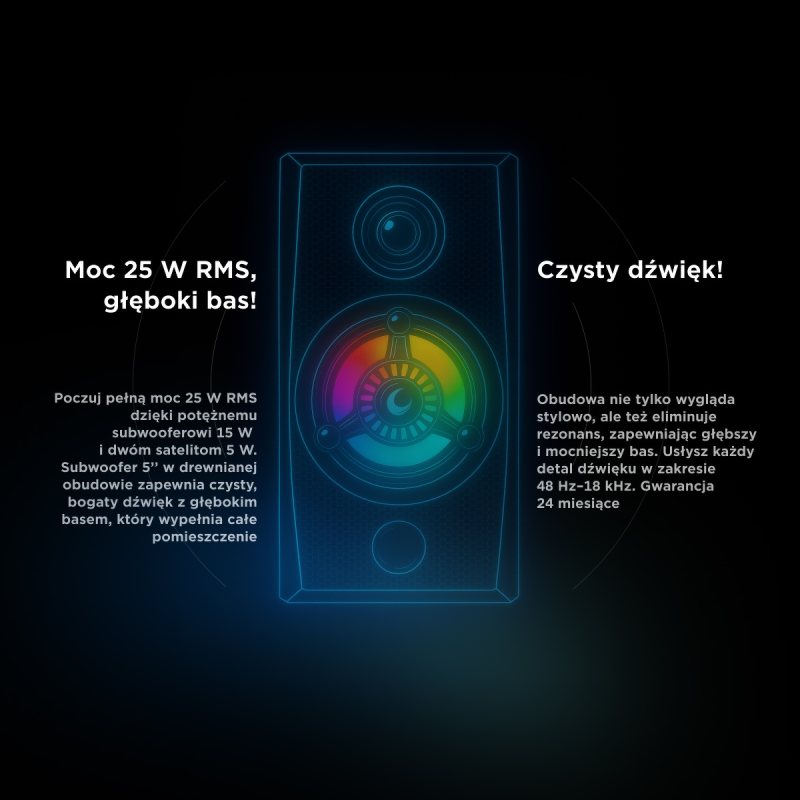 Rampage RMS-G8 Głośniki gamingowe 25 W BT, USB, SD, FM | PartsPC.pl