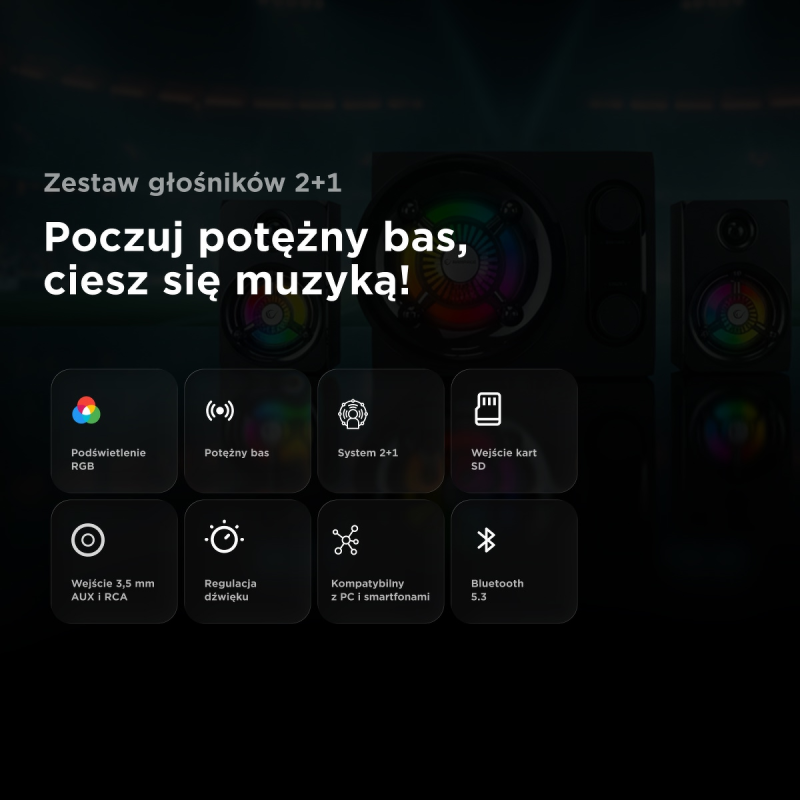 Rampage RMS-G8 Głośniki gamingowe 25 W BT, USB, SD, FM | PartsPC.pl