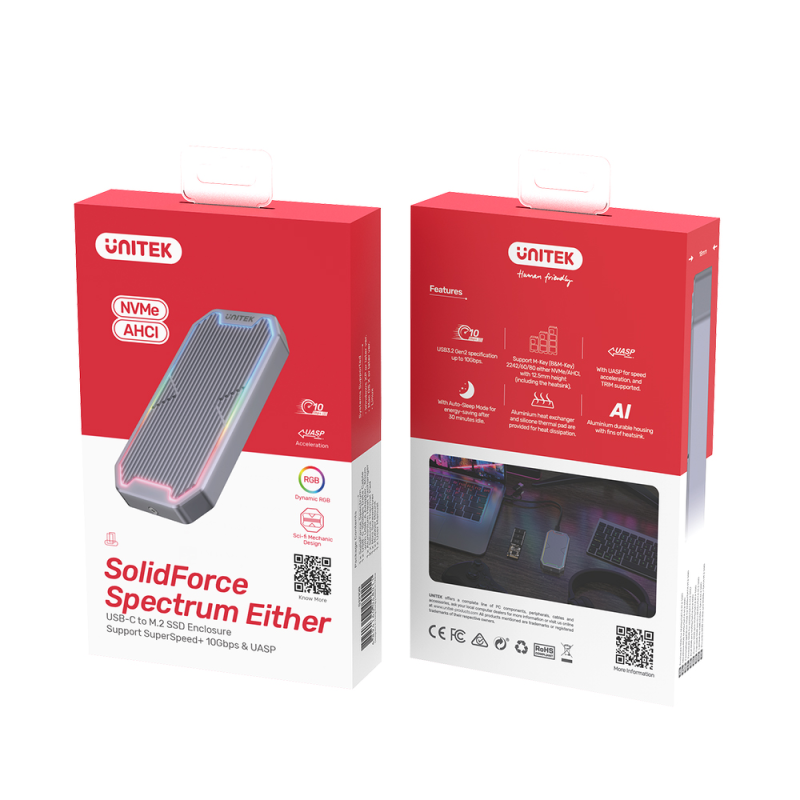 Unitek Obudowa dysku M.2 SSD NVMe/SATA 10Gbps RGB | PartsPC.pl