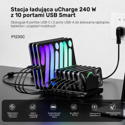 Unitek 10-portowa stacja ładowania USB-C i USB-A 240W | PartsPC.pl