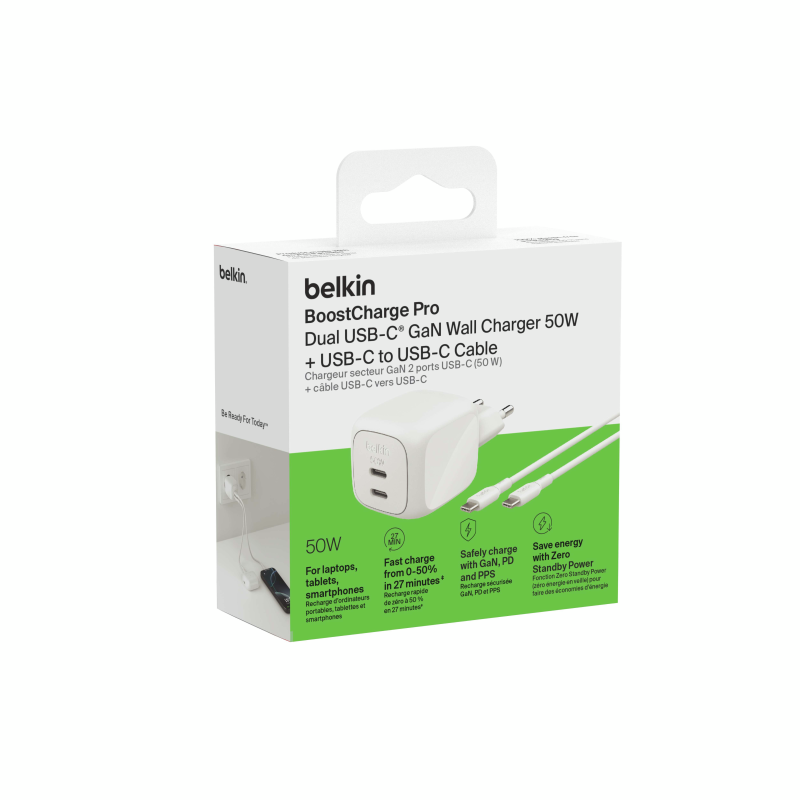 Belkin Ładowarka sieciowa, 2 porty USB-C, 50W, kabel... | PartsPC.pl