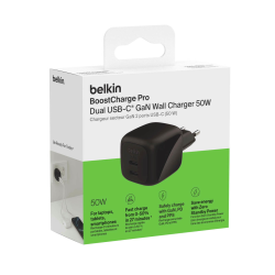 Belkin Ładowarka sieciowa, 2 porty USB-C, 50W, czarna | PartsPC.pl