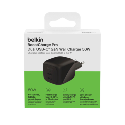 Belkin Ładowarka sieciowa, 2 porty USB-C, 50W, czarna | PartsPC.pl