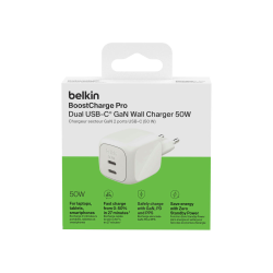 Belkin Ładowarka sieciowa, 2 porty USB-C, 50W, biała | PartsPC.pl