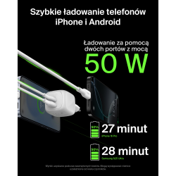 Belkin Ładowarka sieciowa, 2 porty USB-C, 50W, biała | PartsPC.pl