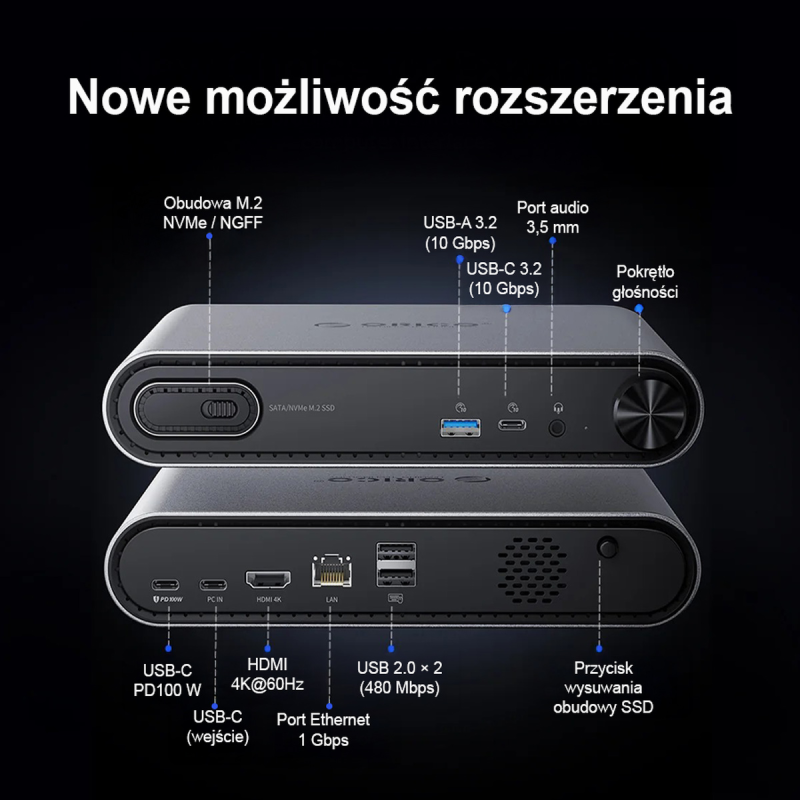 Orico Stacja dokująca USB-C z obudową M.2 NVMe/SATA... | PartsPC.pl