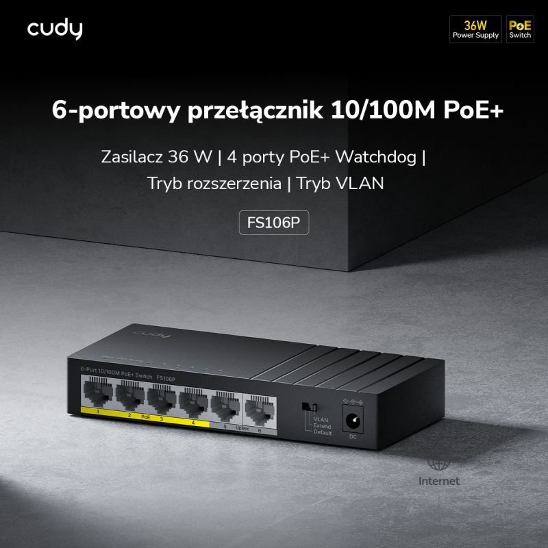 CUDY FS106P | przełącznik sieciowy, 6-portowy, PoE+, 36W | PartsPC.pl