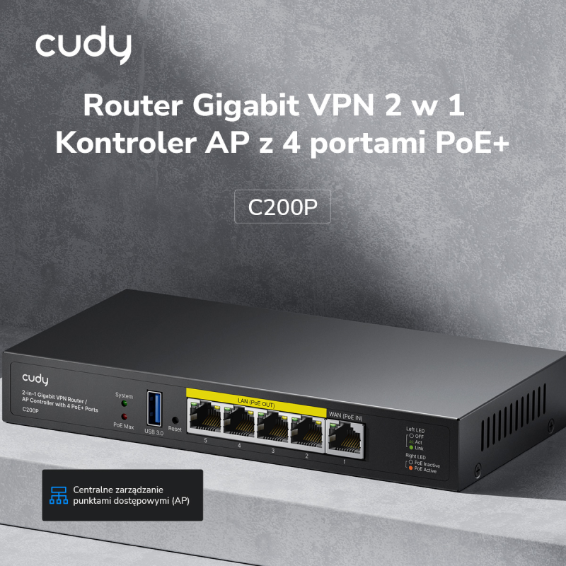 CUDY C200P | router, kontroler, Gigabit, PoE, 30W | PartsPC.pl