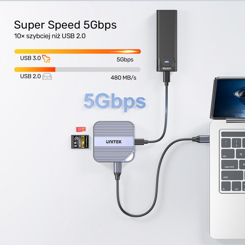 Unitek Magnetyczny czytnik kart SD/Micro SD 6w1 | PD100W... | PartsPC.pl