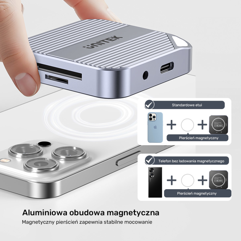 Unitek Magnetyczny czytnik kart SD/Micro SD 6w1 | PD100W... | PartsPC.pl