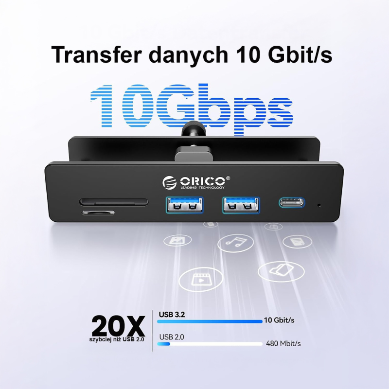 Orico Aktywny hub USB-C 10Gbps, 15W, przykręcany, 2x... | PartsPC.pl