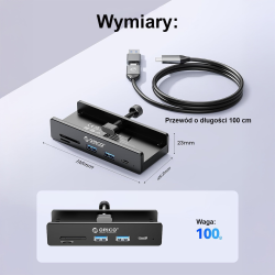 Orico Aktywny hub USB-C 10Gbps, 15W, przykręcany, 2x... | PartsPC.pl