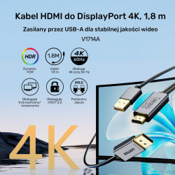 Unitek Kabel HDMI do DisplayPort 4K z zasilaniem USB-A |... | PartsPC.pl
