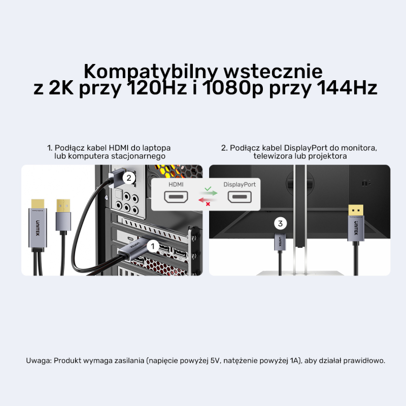 Unitek Kabel HDMI do DisplayPort 4K z zasilaniem USB-A |... | PartsPC.pl