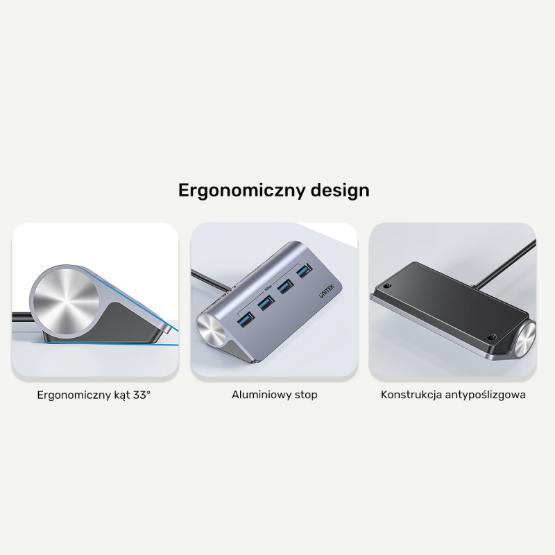 Unitek Ergonomiczny hub USB-C | 4x USB-A | 5Gbps | PartsPC.pl
