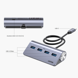Unitek Ergonomiczny hub USB-C | 4x USB-A | 5Gbps | PartsPC.pl