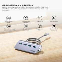 Unitek Ergonomiczny hub USB-C | 4x USB-A | 5Gbps | PartsPC.pl