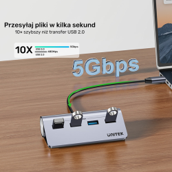 Unitek Ergonomiczny hub USB-C | 4x USB-A | 5Gbps | PartsPC.pl